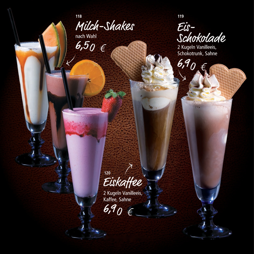 Eisbecher-Spezialitäten (Milch-Shakes, Eiskaffee & Eis-Schokolade)