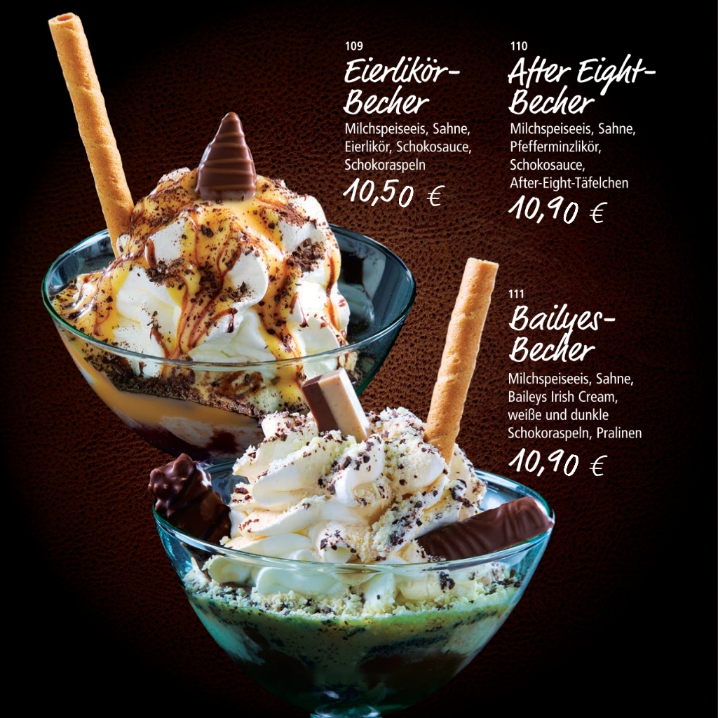 Eisbecher-Spezialitäten (Eierlikör-, After Eight- & Baileys-Becher)